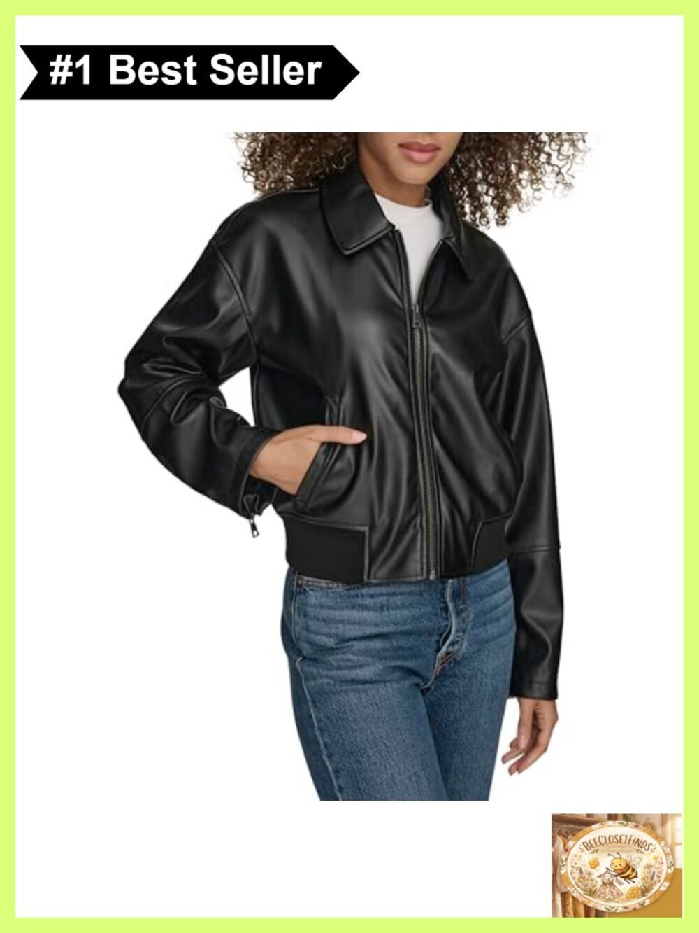 Faux Leather Bomber Jacket Laydown Collar Zip Pockets Women's